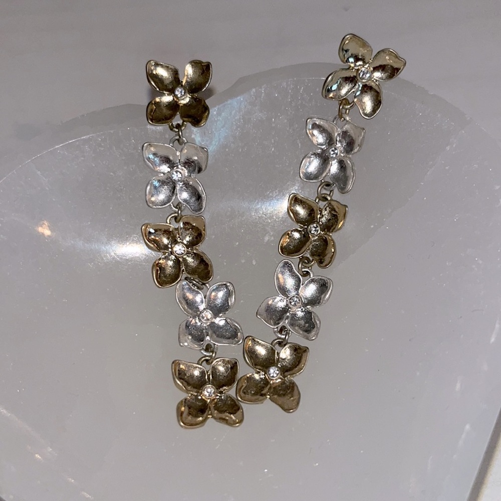 Gold and Silver Floral Dangle Earrings